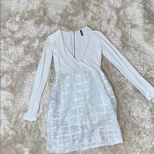 White long sleeve panel mesh mini dress